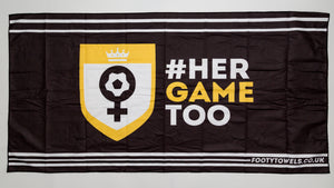Her Game Too Black microfibre beach towel #HerGameToo